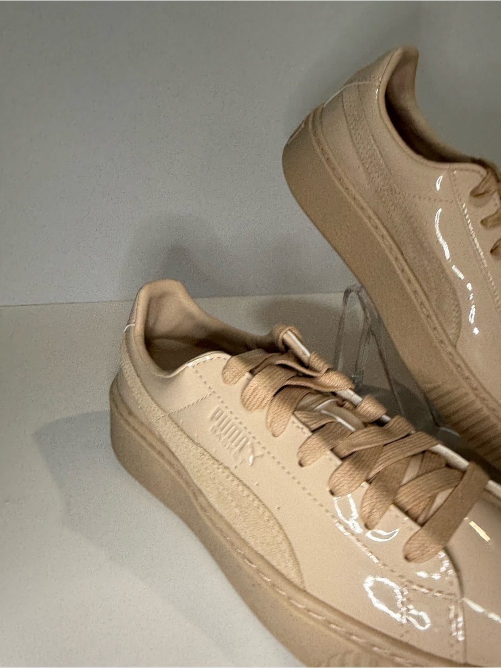 Puma Basket Platform Patent Frappe Nude Patent Sneakers Women’s Size 7 - Picture 2 of 14